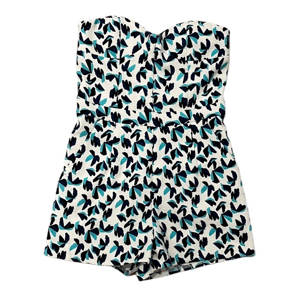 C. Luce Pants - C. Luce - White, Teal & Navy Strapless Romper with Pockets - Size S